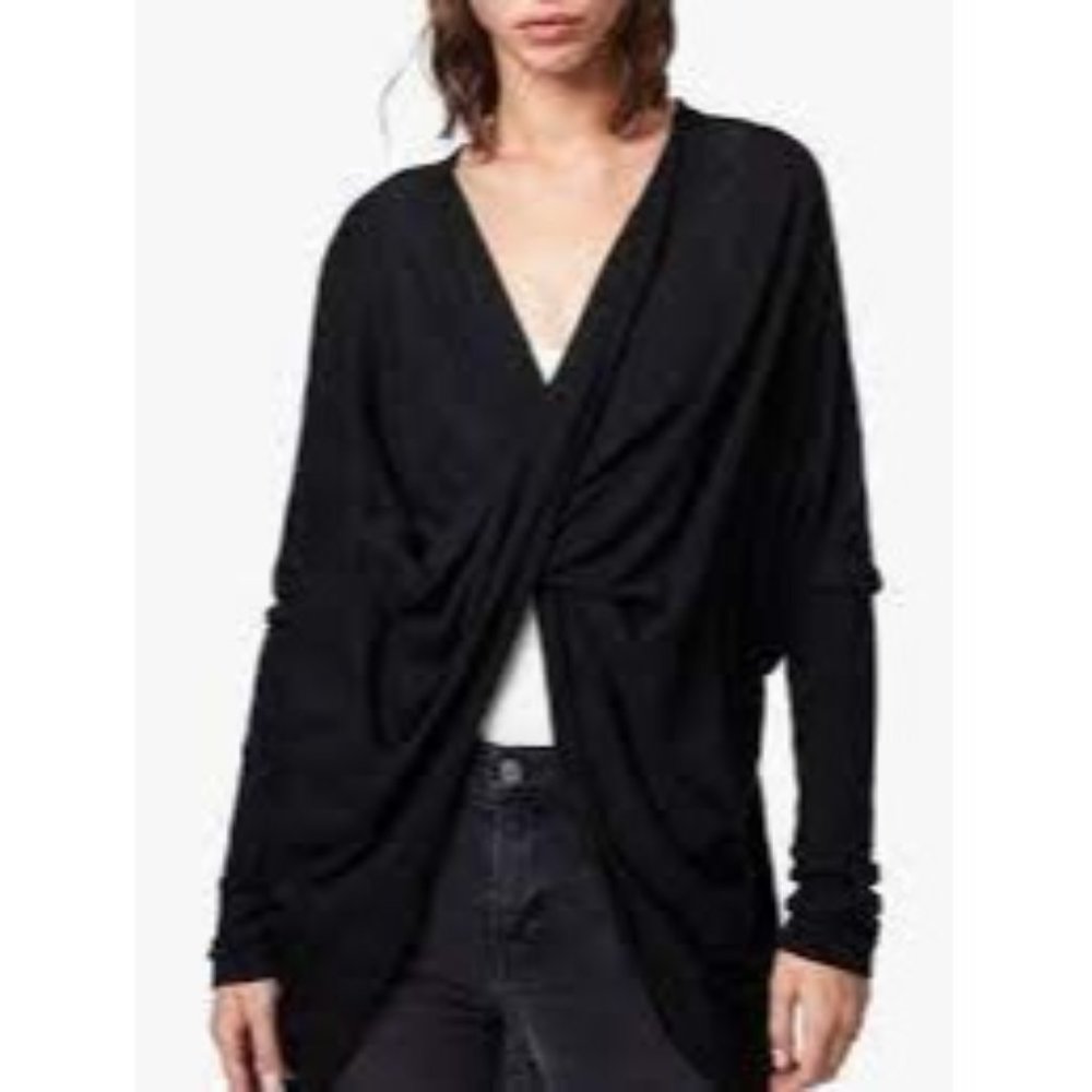 AllSaints Itat Oversized Shrug Sweater Cotton Sz L Black